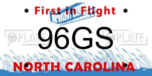 96GS North Carolina License Plate
