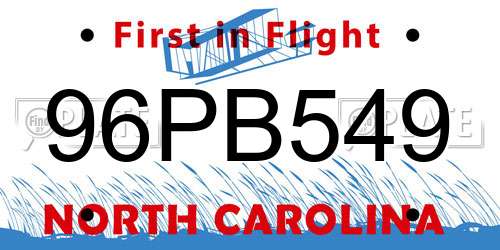 96PB549 North Carolina License Plate