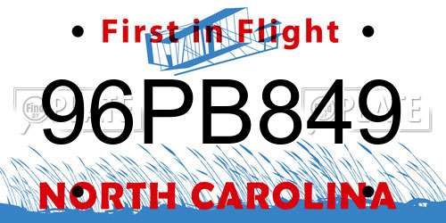 96PB849 North Carolina License Plate