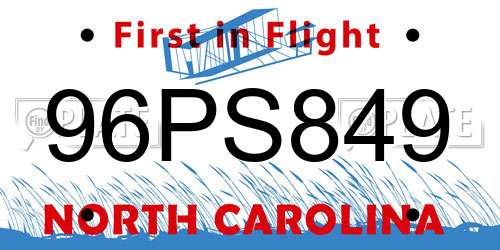 96PS849 North Carolina License Plate