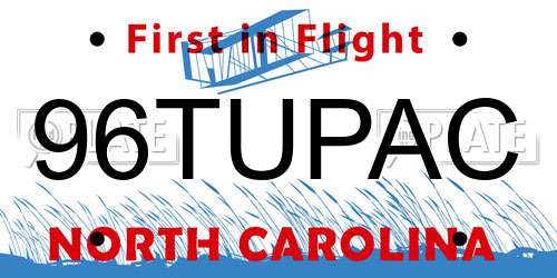 96TUPAC North Carolina License Plate