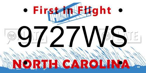 9727WS North Carolina License Plate