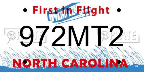 972MT2 North Carolina License Plate
