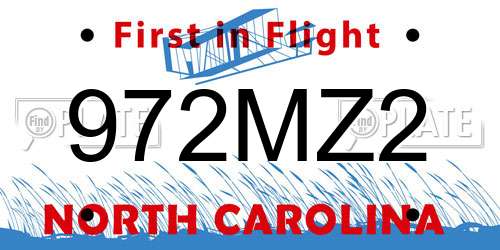 972MZ2 North Carolina License Plate