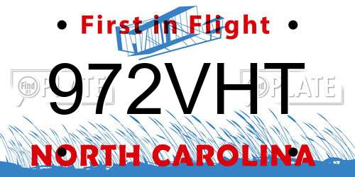 972VHT North Carolina License Plate