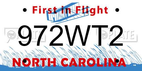 972WT2 North Carolina License Plate