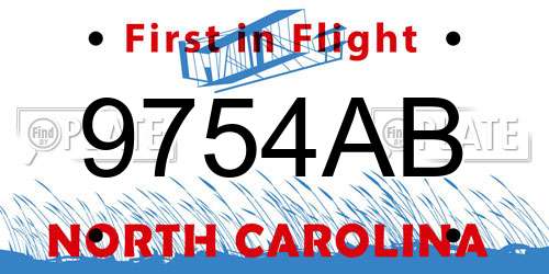9754AB North Carolina License Plate