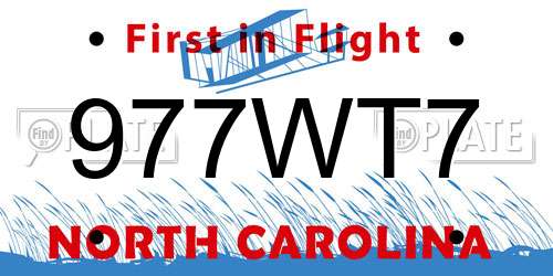 977WT7 North Carolina License Plate