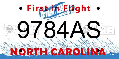 9784AS North Carolina License Plate