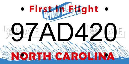 97AD420 North Carolina License Plate