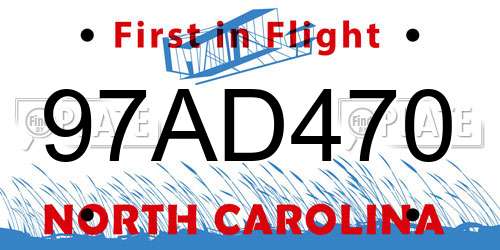 97AD470 North Carolina License Plate
