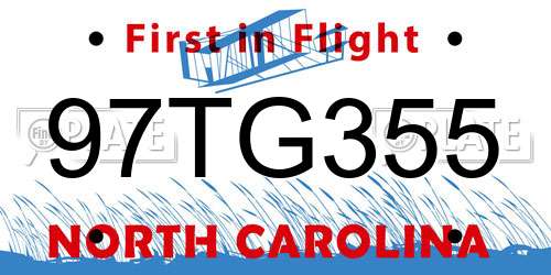 97TG355 North Carolina License Plate