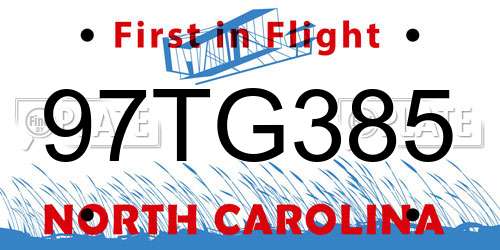 97TG385 North Carolina License Plate