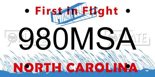 980MSA North Carolina License Plate