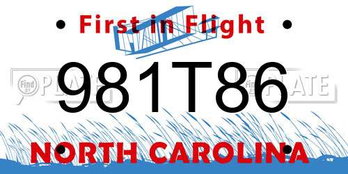 981T86 North Carolina License Plate