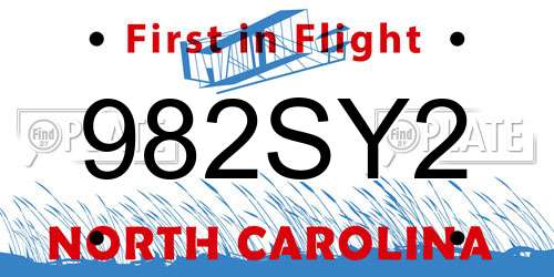 982SY2 North Carolina License Plate