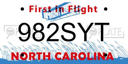 982SYT North Carolina License Plate