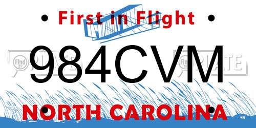 984CVM North Carolina License Plate
