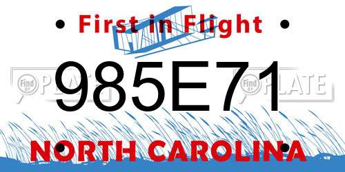985E71 North Carolina License Plate