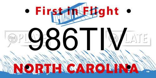 986TIV North Carolina License Plate
