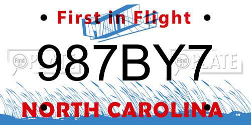 987BY7 North Carolina License Plate