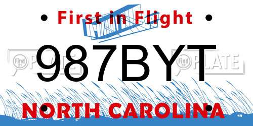 987BYT North Carolina License Plate