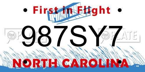 987SY7 North Carolina License Plate