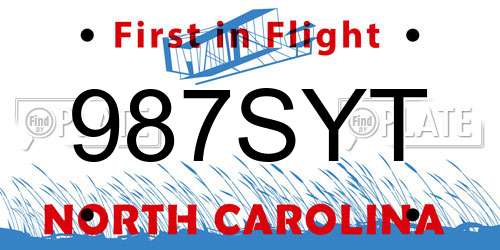 987SYT North Carolina License Plate