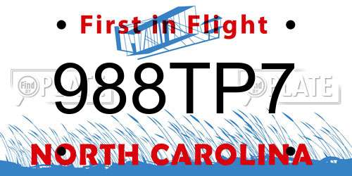 988TP7 North Carolina License Plate