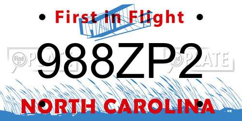 988ZP2 North Carolina License Plate