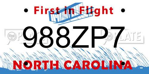 988ZP7 North Carolina License Plate