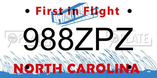 988ZPZ North Carolina License Plate