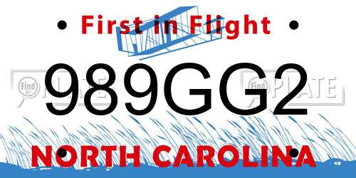 989GG2 North Carolina License Plate