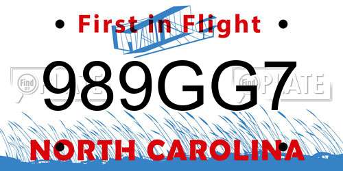 989GG7 North Carolina License Plate