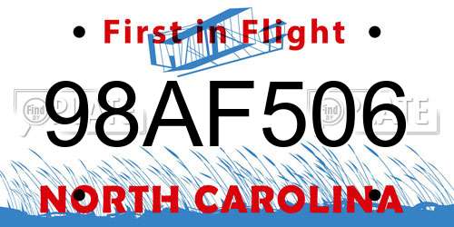 98AF506 North Carolina License Plate