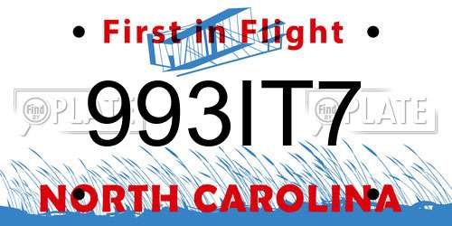 993IT7 North Carolina License Plate