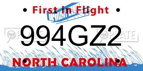 994GZ2 North Carolina License Plate