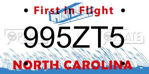 995ZT5 North Carolina License Plate