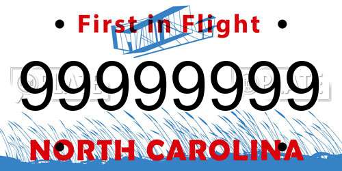 99999999 North Carolina License Plate