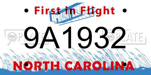 9A1932 North Carolina License Plate