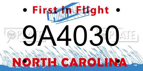 9A4030 North Carolina License Plate