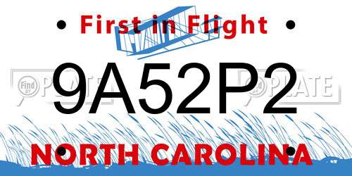 9A52P2 North Carolina License Plate
