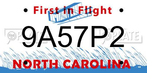 9A57P2 North Carolina License Plate