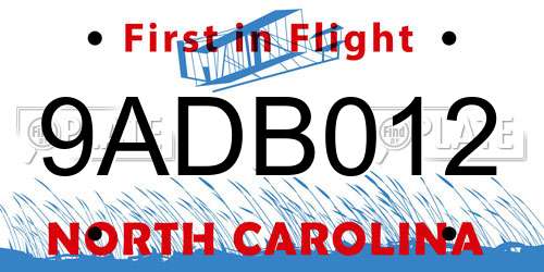 9ADB012 North Carolina License Plate