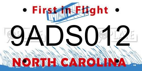 9ADS012 North Carolina License Plate