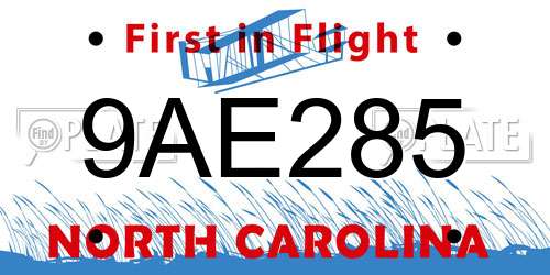 9AE285 North Carolina License Plate