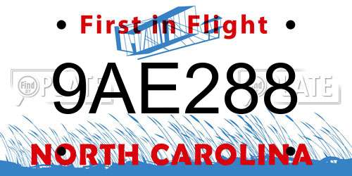 9AE288 North Carolina License Plate