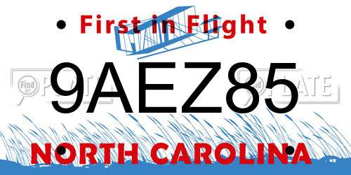 9AEZ85 North Carolina License Plate