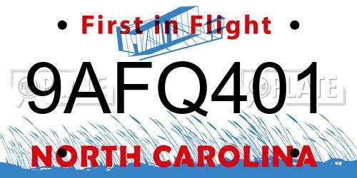 9AFQ401 North Carolina License Plate