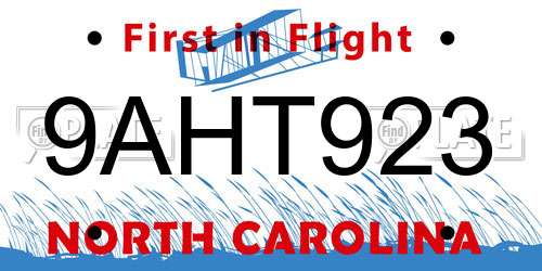 9AHT923 North Carolina License Plate